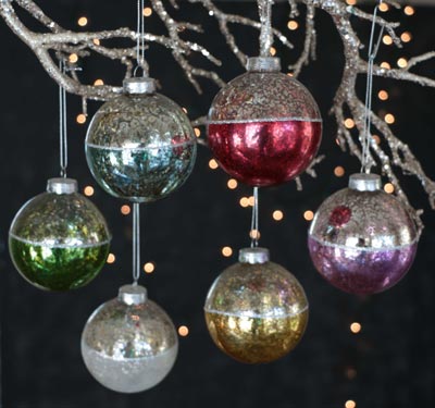 Antiqued Two Tone Christmas Ornaments (Set of 6)