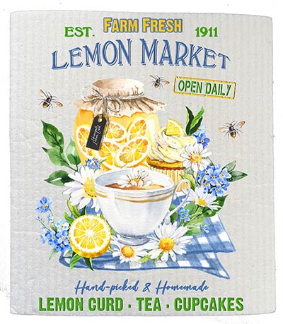 Farm Fresh Lemon Market Tea Swedish Dishcloth