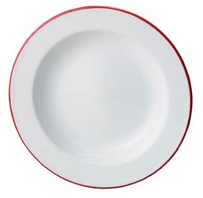 White Enamel Salad Plate with Red Rim