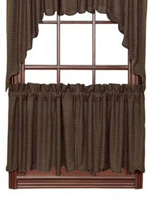 Kettle Grove Black Plaid Cafe Curtains - 24 inch Tiers