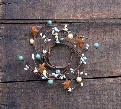 Powder Blue & Ivory 1.5 inch Berry Ring with Rusty Stars