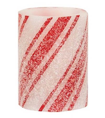 Candy Cane Battery 4 inch Pillar Candle with Timer
