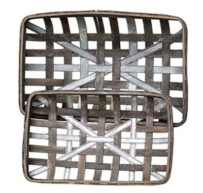Gray Metal & Wood Tobacco Baskets (Set of 2)