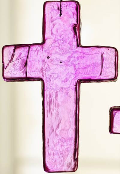 Pink Glass Cross Ornament - Large