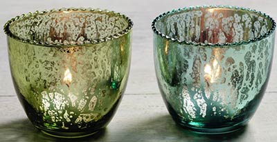 Blue & Green Mercury Glass Tealight Candle Holders (Set of 2)