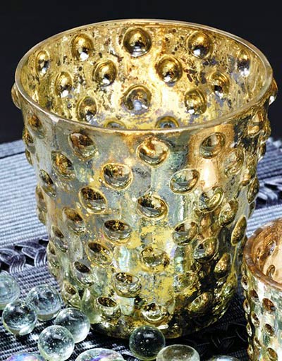 Gold Hobnail Glass Votive Candle Holder - 4 inch