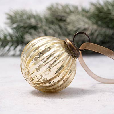 Gold Ribbed Glass 2 inch Ball Ornament