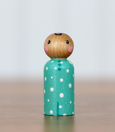 Aqua Polka Dot Peg Doll Baby (or Ornament)