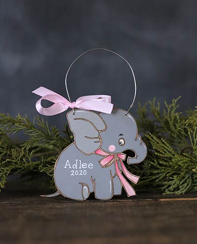 Baby Elephant Ornament - Pink (Personalized)