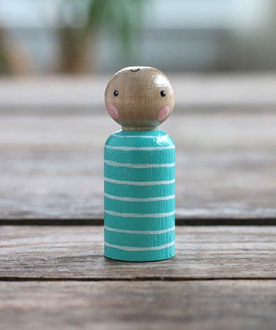 Aqua Striped Peg Doll Baby (or Ornament)