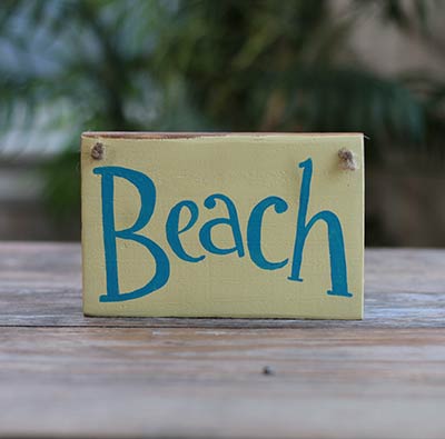 Beach Small Wood Sign (Yellow & Blue)