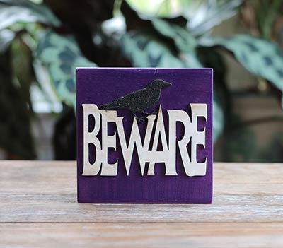 Beware Halloween Wood Sign with Crow
