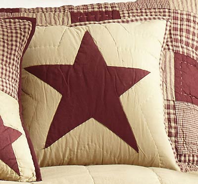 Burgundy & Tan Quilted Star Pillow Cover
