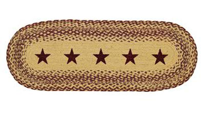 Burgundy and Tan Jute Table Runner with Stars - 36 inch