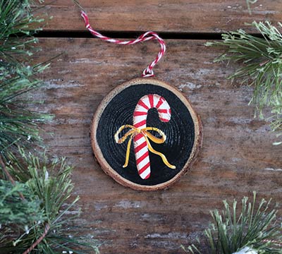 Candy Cane Wood Slice Ornament (Personalized)