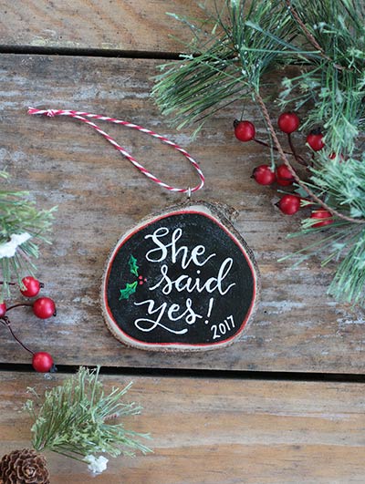 She Said Yes Wood Slice Ornament (Personalized)