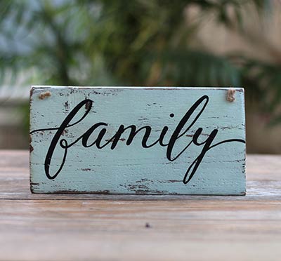 Family Distressed Sign (Beach Glass Blue)