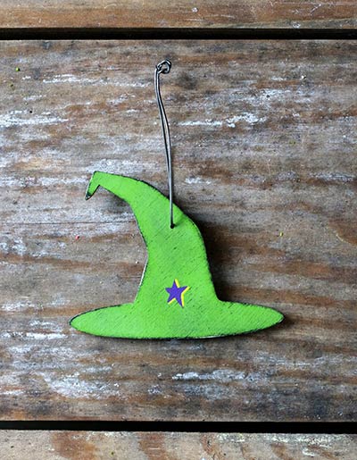 Green Witch Hat Ornament with Star