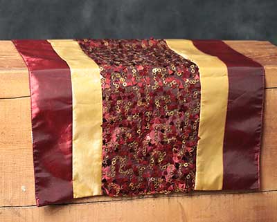 Burgundy & Gold Sequined Table Runner, 36 inch