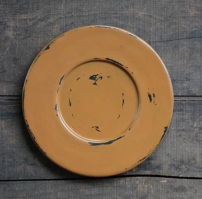 Distressed Wood Candle Plate - Deep Mustard