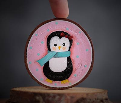 Penguin with Scarf Wood Slice Ornament (Personalized)