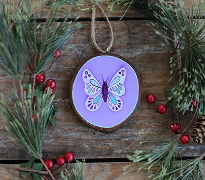 Purple Butterfly Wood Slice Ornament (Personalized)