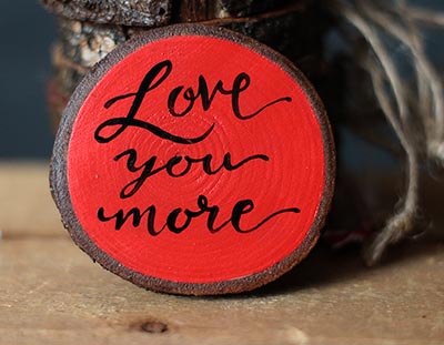 Love You More Wood Slice Ornament (Personalized)