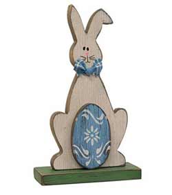 Wooden Bunny with Easter Egg Figurine