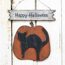Happy Halloween Pumpkin & Cat Sign