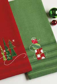 Stacked Presents Embroidered Dishtowel