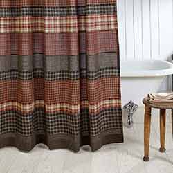 Rutherford Block Patchwork SHOWER CURTAIN 72X72 Red Black Tan Plaids Country 