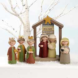 Blossom Bucket Nativity Set Let us Adore Him Christmas Figurines Deb Strain 