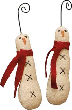 Skinny Primitive Snowman Ornaments (Set of 2)
