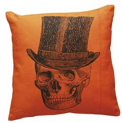 Top Hat Skeleton Orange Pillow