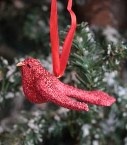 Glittered Bird Ornament - Red