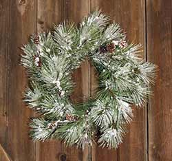Flocked Pine 18 inch Wreath with Pine Cones