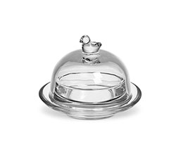 Covered Glass Dish with Bird