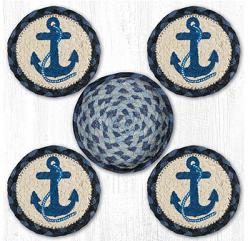 Navy Anchor Braided Coaster Set
