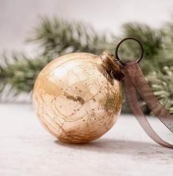 Champagne Crackled Glass 2 inch Ball Ornament