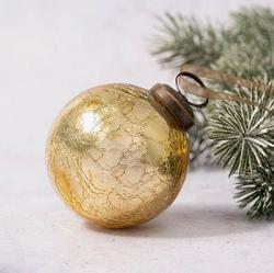 Gold Crackled Glass 2 inch Ball Ornament