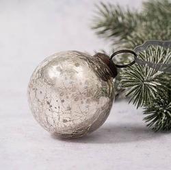 Silver Crackled Glass 2 inch Ball Ornament