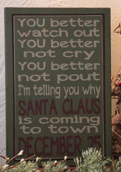 Santa Claus Primitive Christmas Box Sign - Green