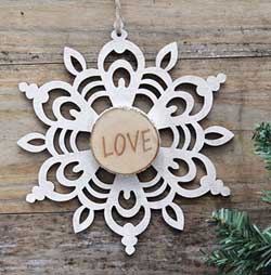 Snowflake Wood Slice Ornament - Love