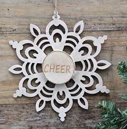 Snowflake Wood Slice Ornament - Cheer