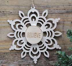 Snowflake Wood Slice Ornament - Believe