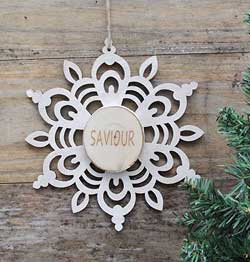 Snowflake Wood Slice Ornament - Saviour
