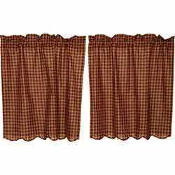 Burgundy Check Cafe Curtains - 36 inch Tiers