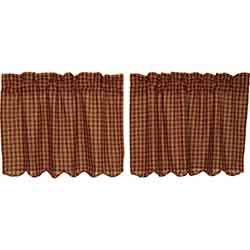 Burgundy Check Cafe Curtains - 24 inch Tiers