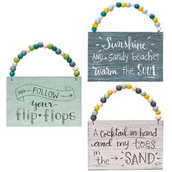 Sand, Sunshine, & Flip Flops Beaded Sign Ornaments (Set of 3)