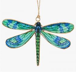 Blue & Green Dragonfly Metal Ornament
